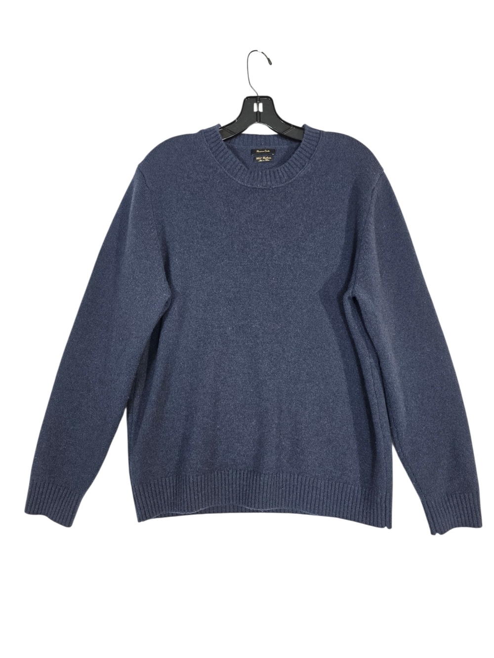 Massimo Dutti Classic Knit Wool and Cashmere Crewneck Sweater in Navy Blue